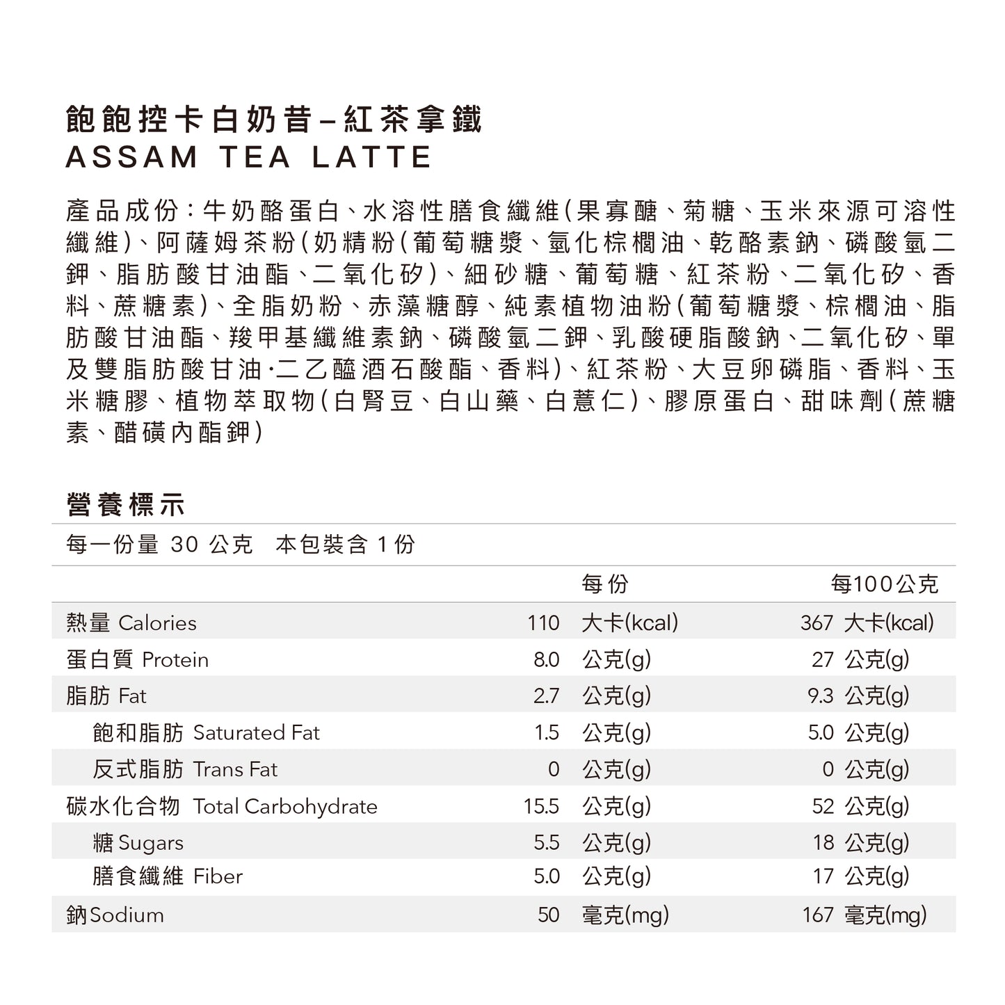 飽飽控卡白奶昔 - 紅茶拿鐵