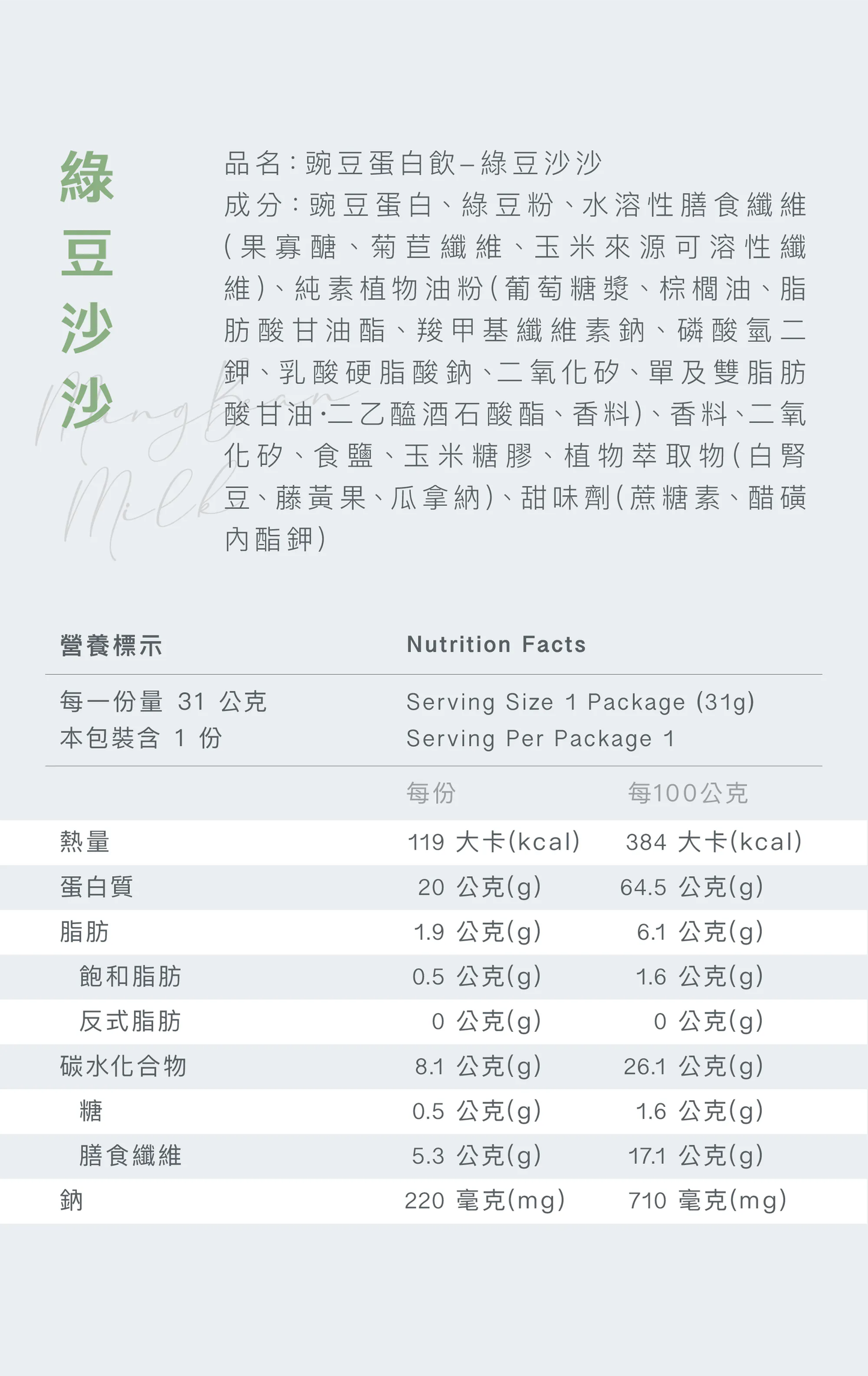 全素豌豆蛋白飲 - 綠豆沙沙
