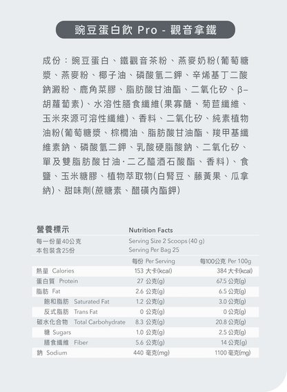 全素多效豌豆蛋白飲 PRO 1KG 大包裝 - 觀音拿鐵