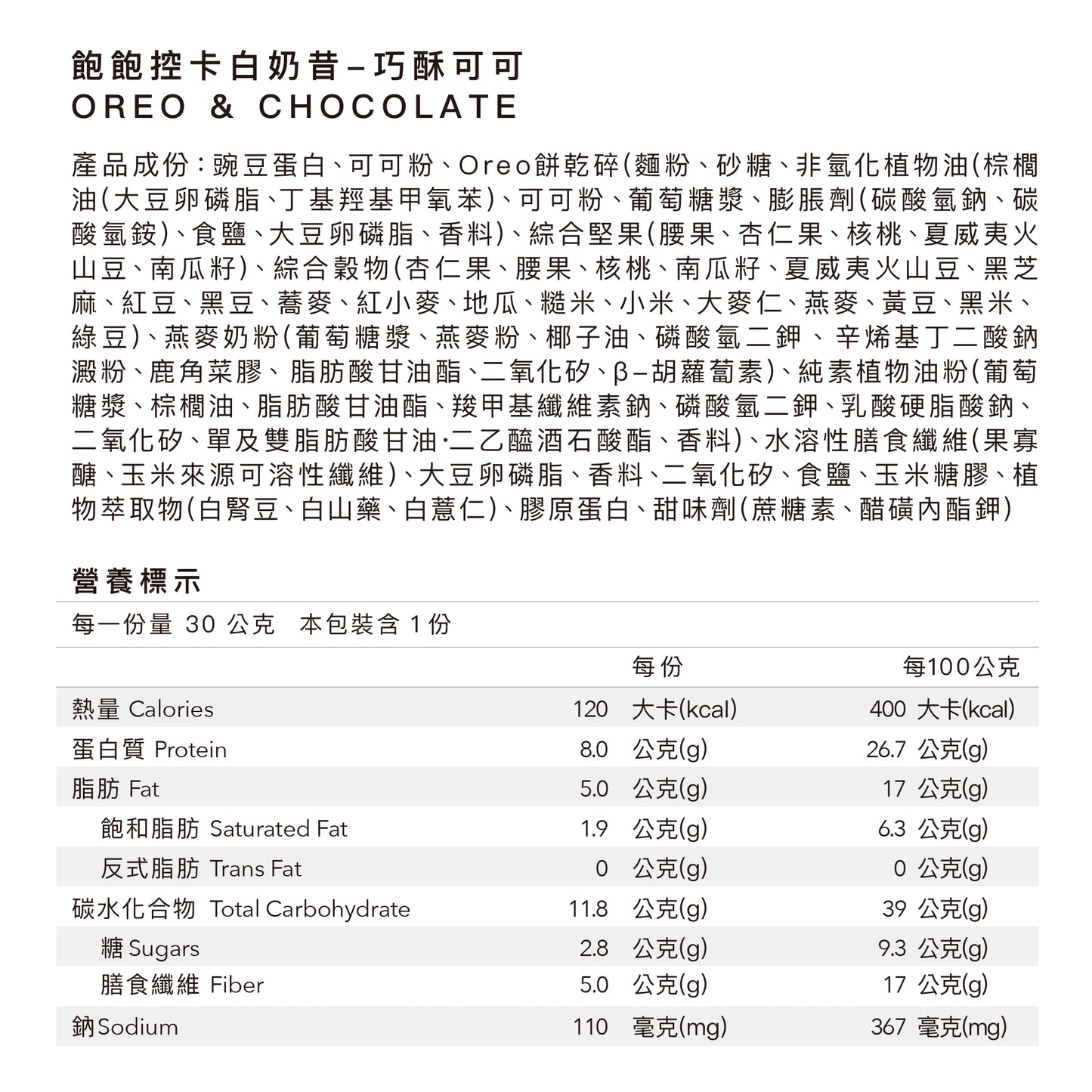 飽飽控卡白奶昔 - 巧酥可可